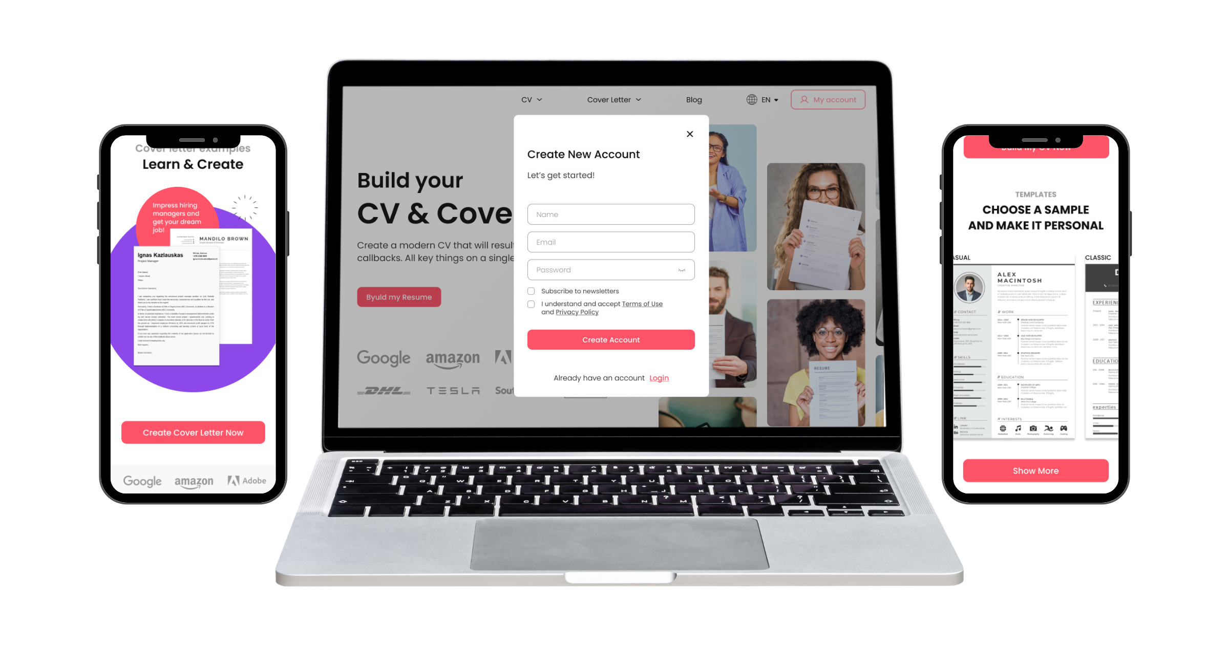 CV Builder on desktop and mobile screens