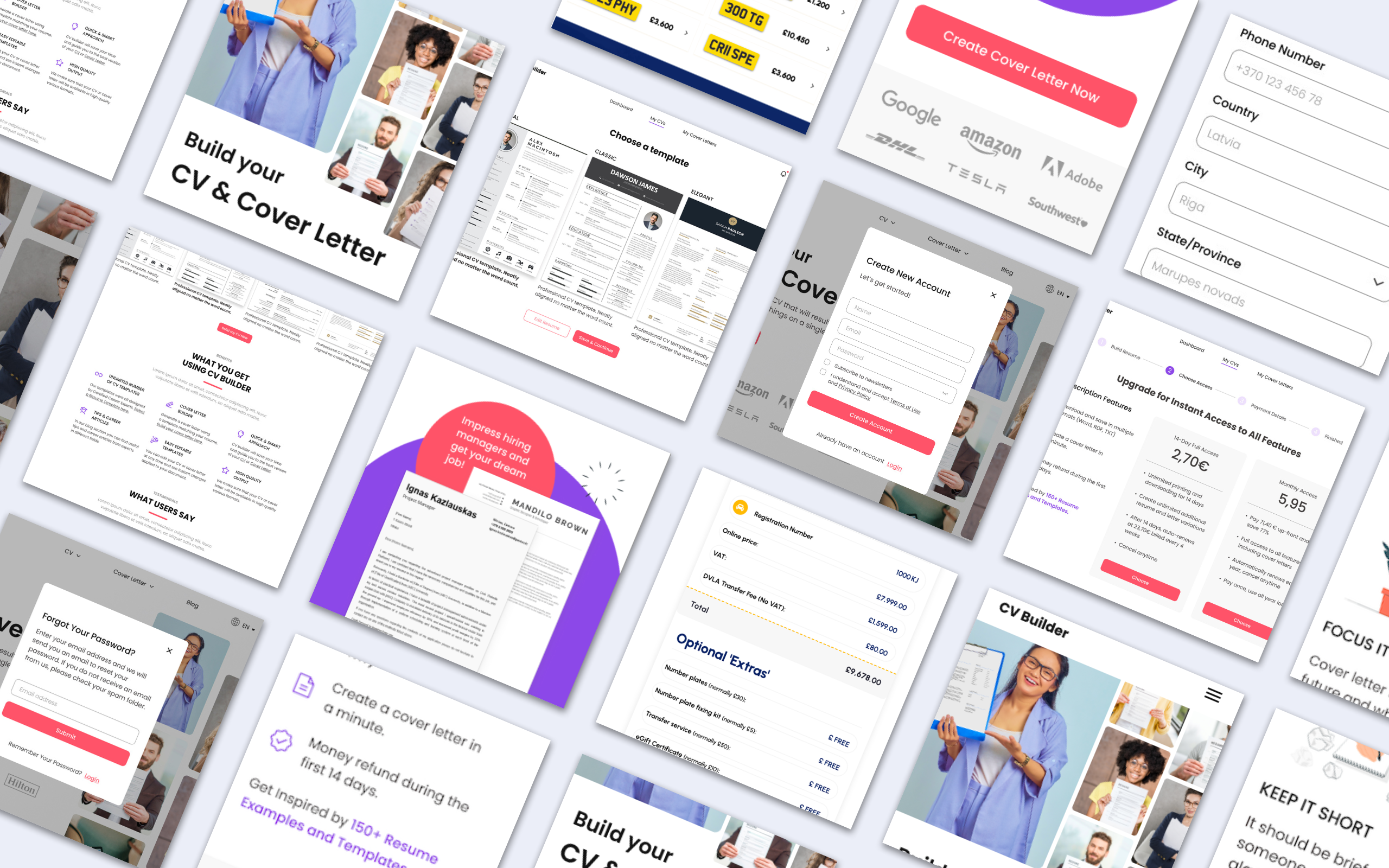 CV Builder product screens