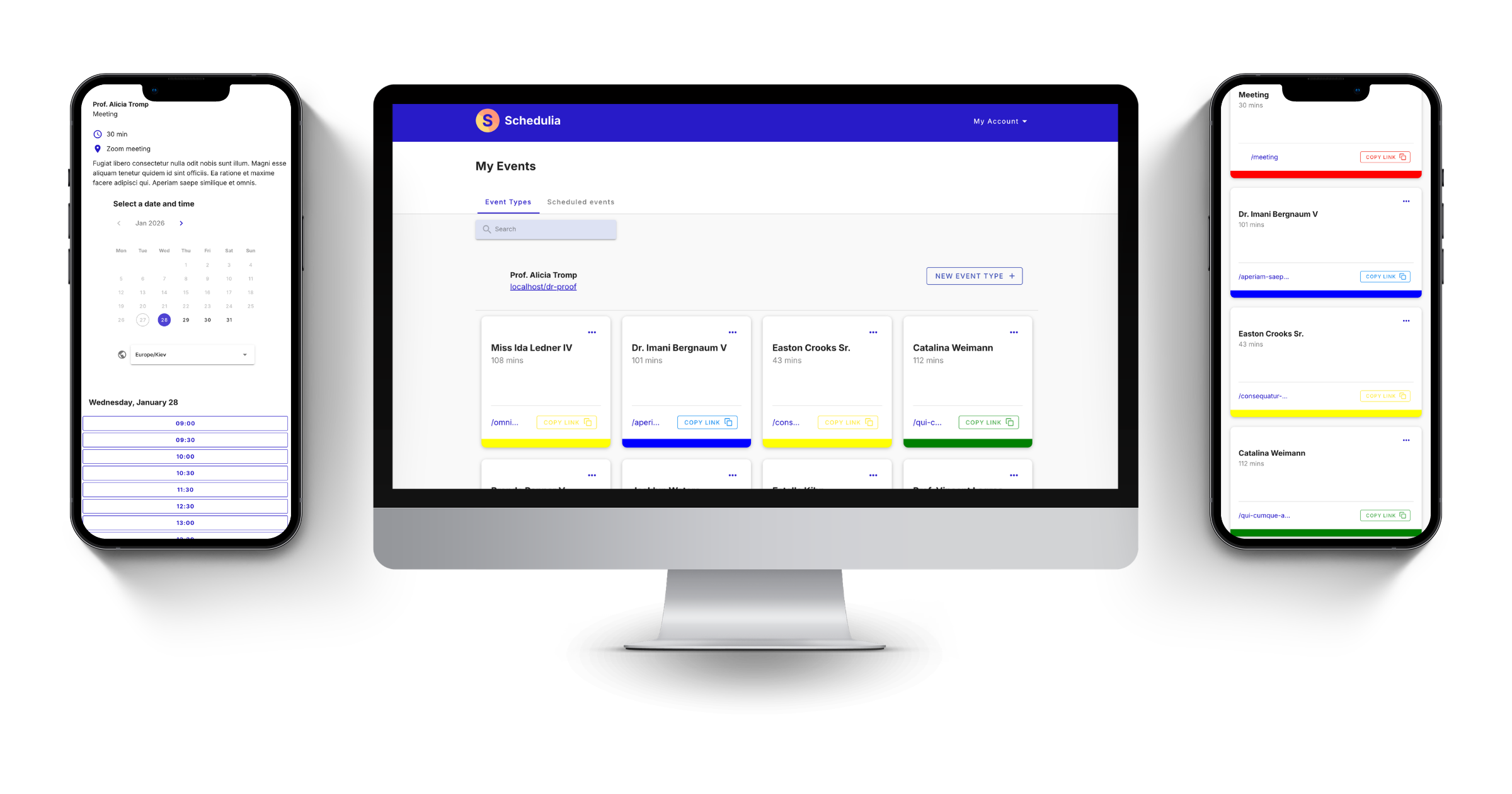 Schedulia on desktop and mobile screens