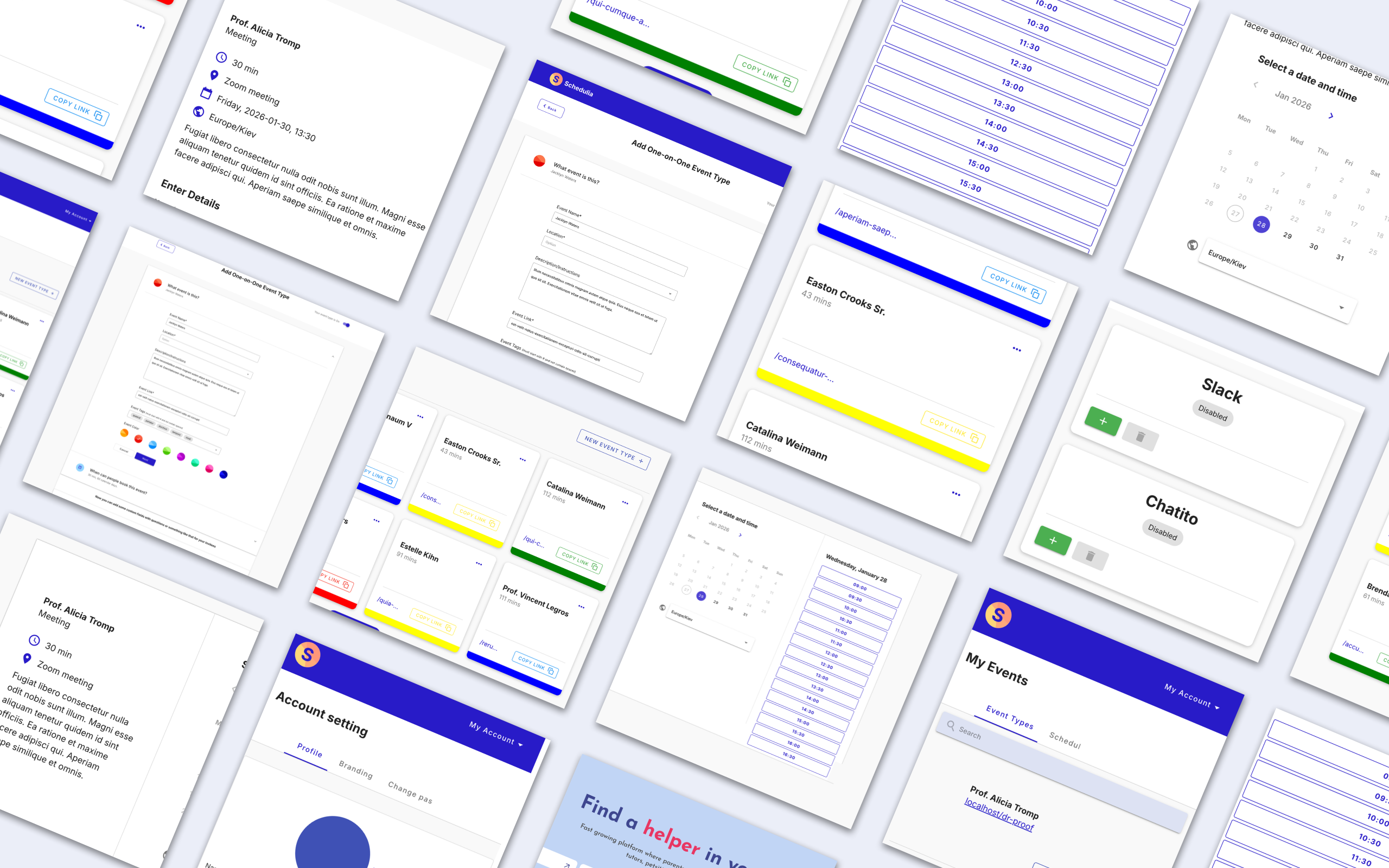 Schedulia product screens