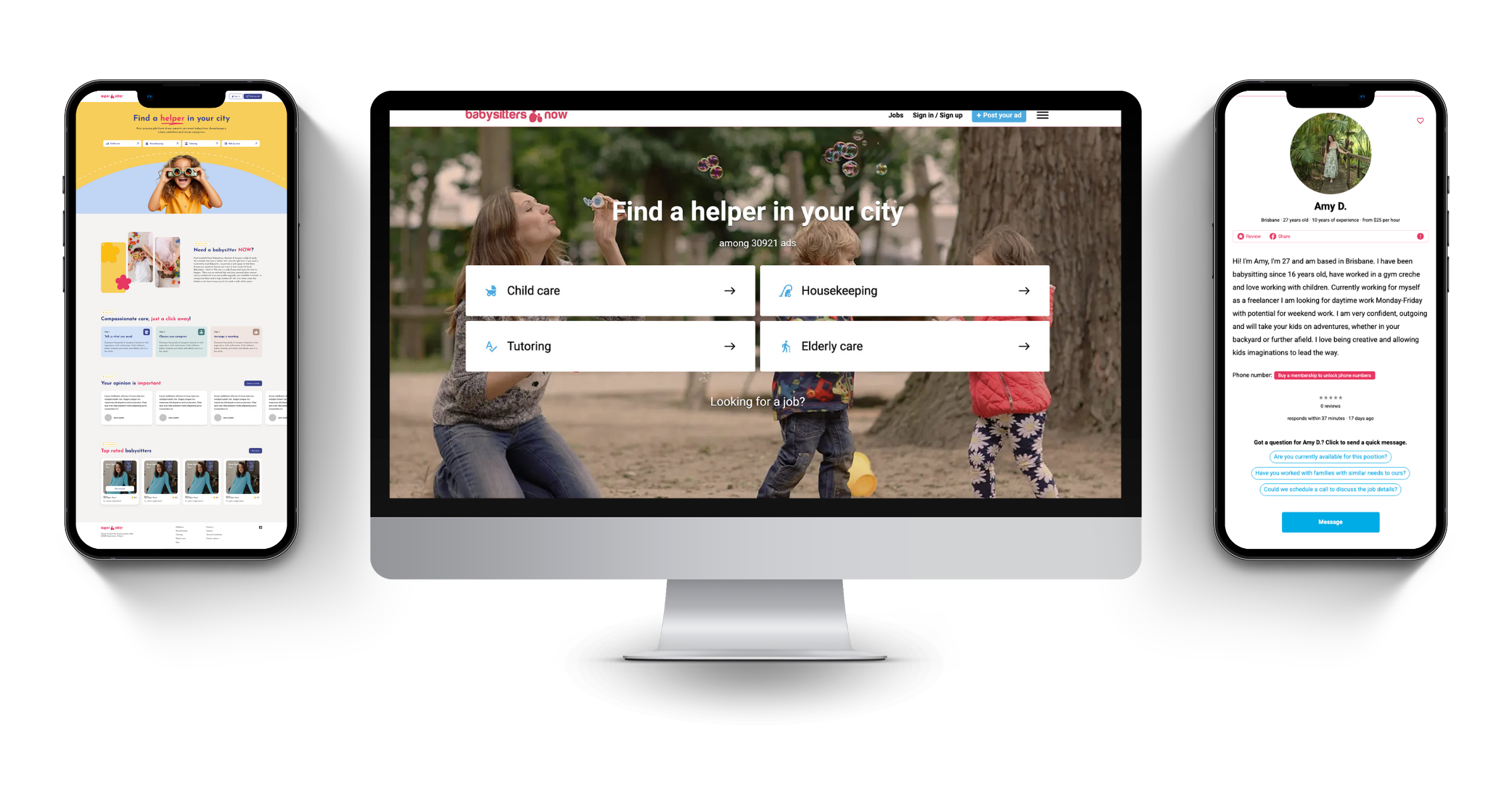 Supersitter on desktop and mobile screens