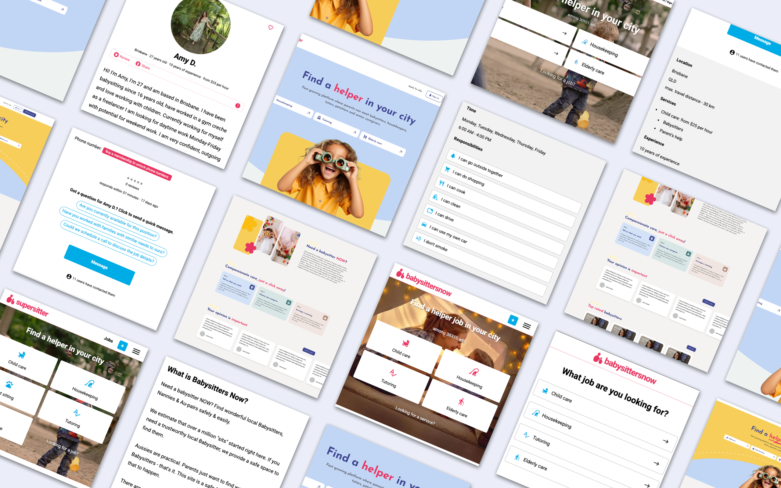 Supersitter product screens
